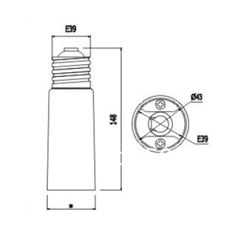 LH0954 E39 mogul base lamp holder/socket extender extends lamps 5 3/4 inches