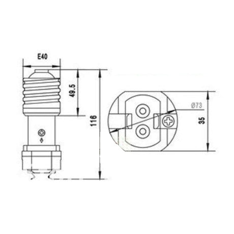 LH0964 Converts an E39 mogul base lamp holder/socket to a G12 bipin lamp holder/socket