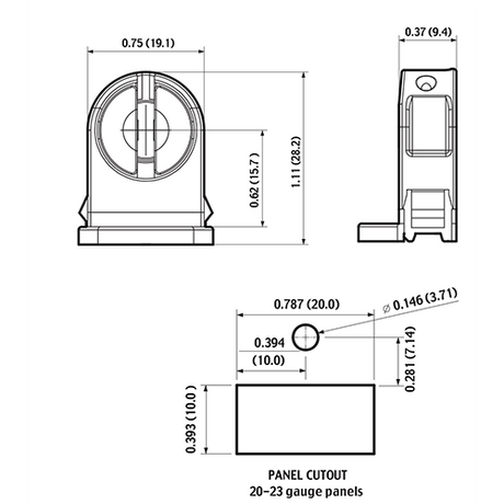 LH0968 Unshunted, rotary locking, T5 miniature bipin socket with push fit mounting