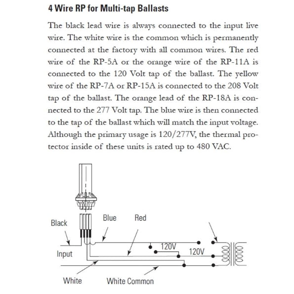 Sensata RP-7A 208V Low Sensitivity 4 Wire Thermal Protector for Multi-Tap Ballasts