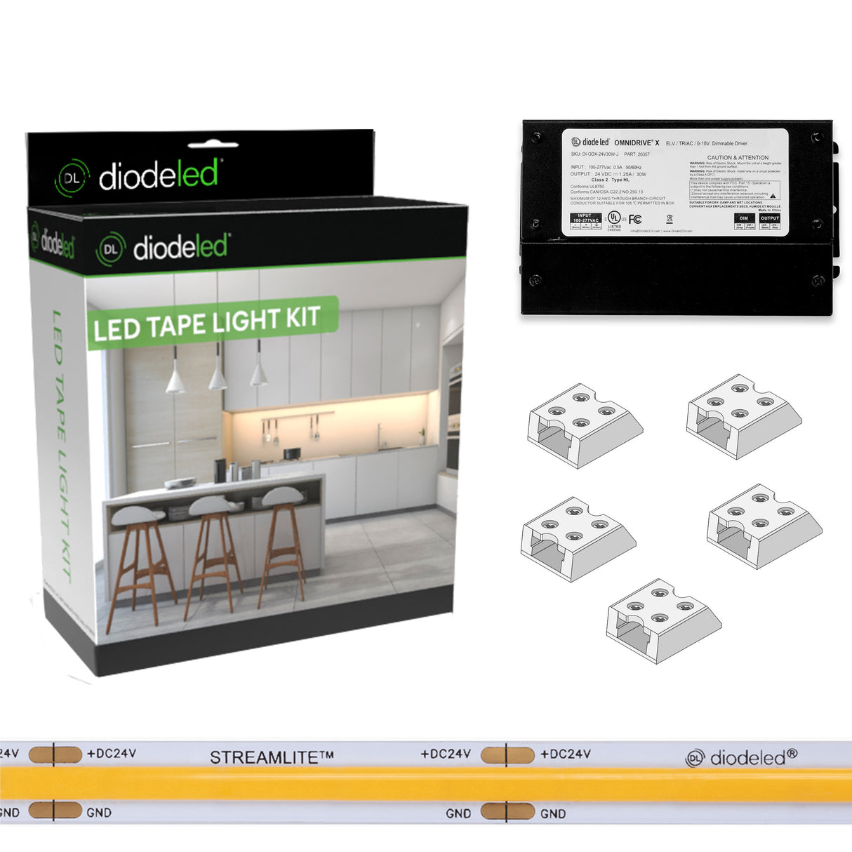 Diode LED DI-KIT-24V-STMLT4ODX96-4000 16.4ft 5W/ft Streamlite 96W Omnidrive X Tape Light Kit 4000K 24V