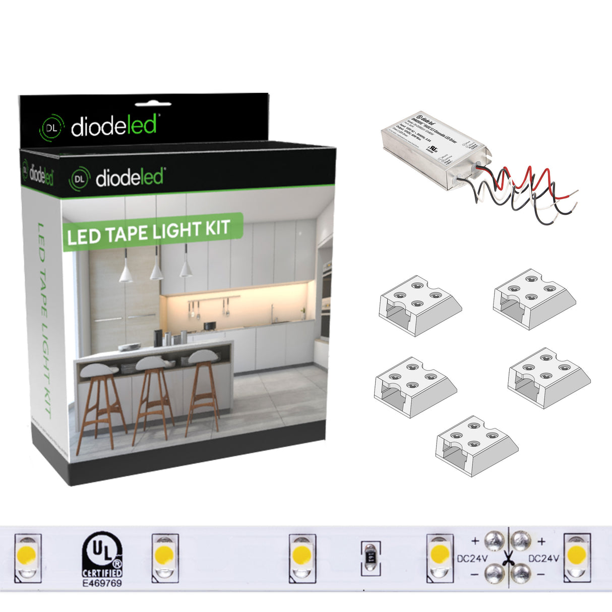 Diode LED DI-KIT-12V-BC1ODBELV60-6300 16.4ft Blaze 100+ Lumen Per Ft LED Tape Light Kit 6300K 12V