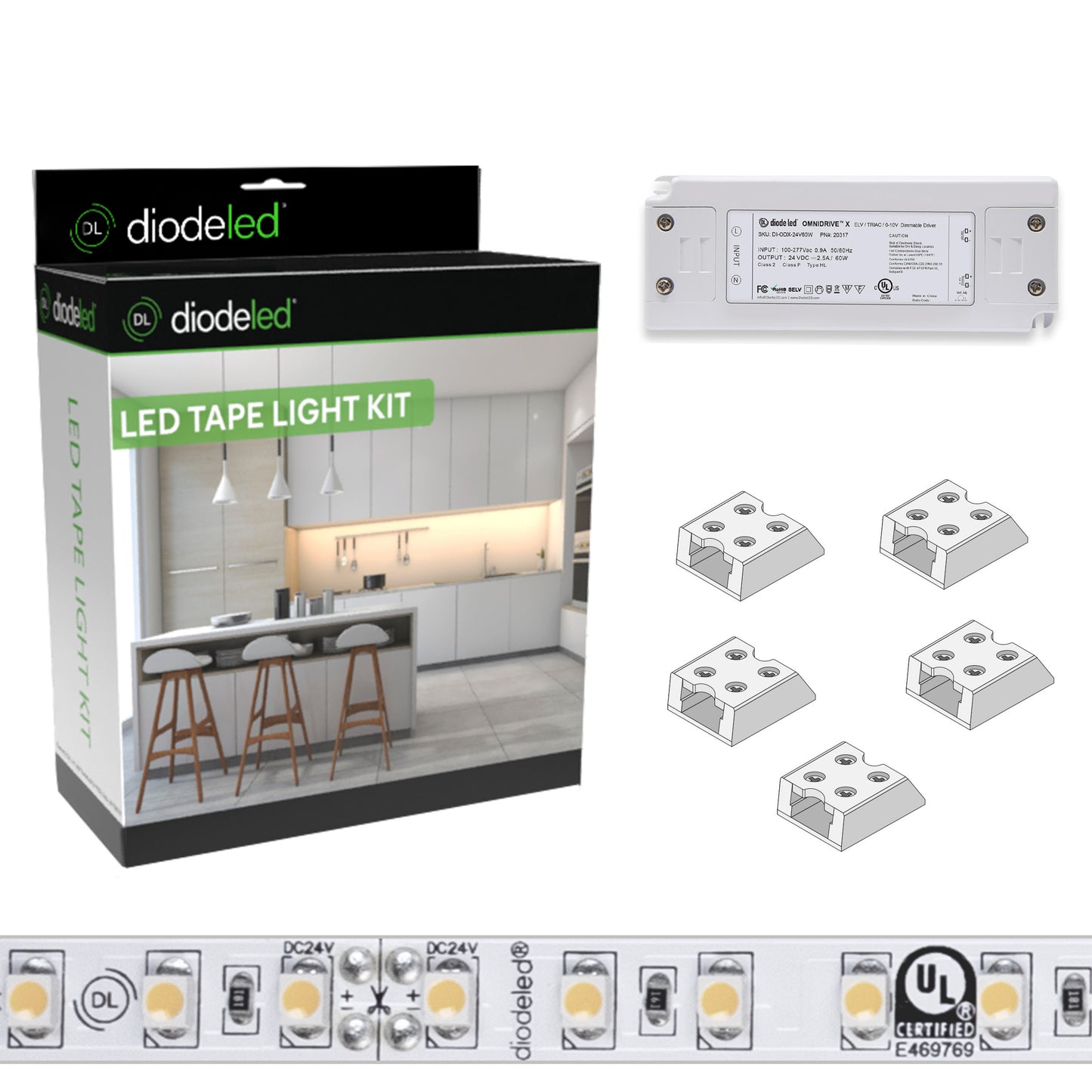 Diode LED DI-KIT-24V-BC2OM60-2700 16.4ft Blaze 200+ Lumen Per Ft LED Tape Light Kit 2700K 24V
