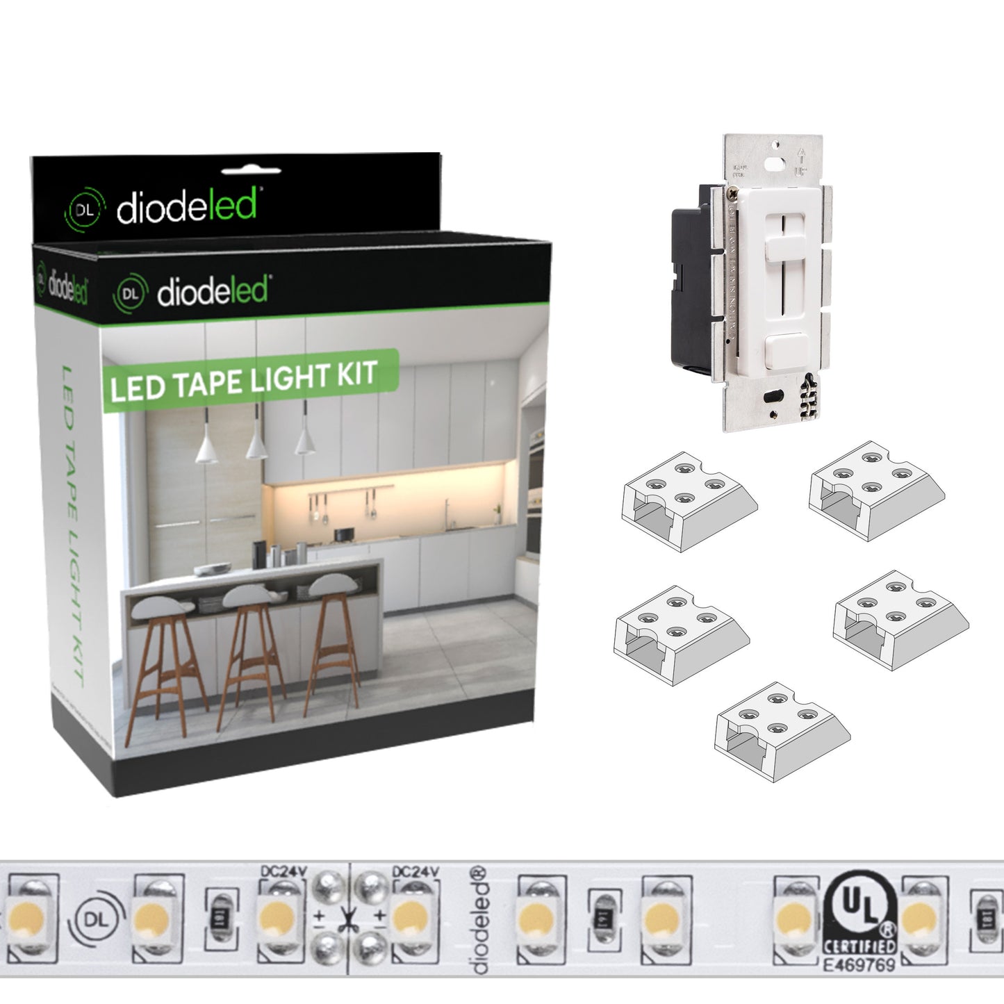 Diode LED DI-KIT-24V-BC2SX60-4000 16.4ft Blaze 200+ Lumen Per Ft LED Tape Light Kit 4000K 24V